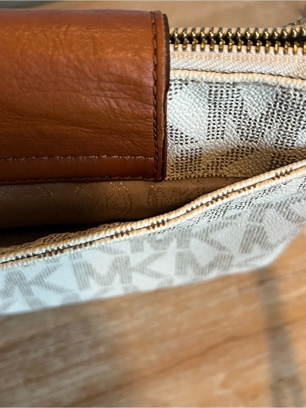 Michael Kors Cream and Brown MK Logo Crossbody Bag